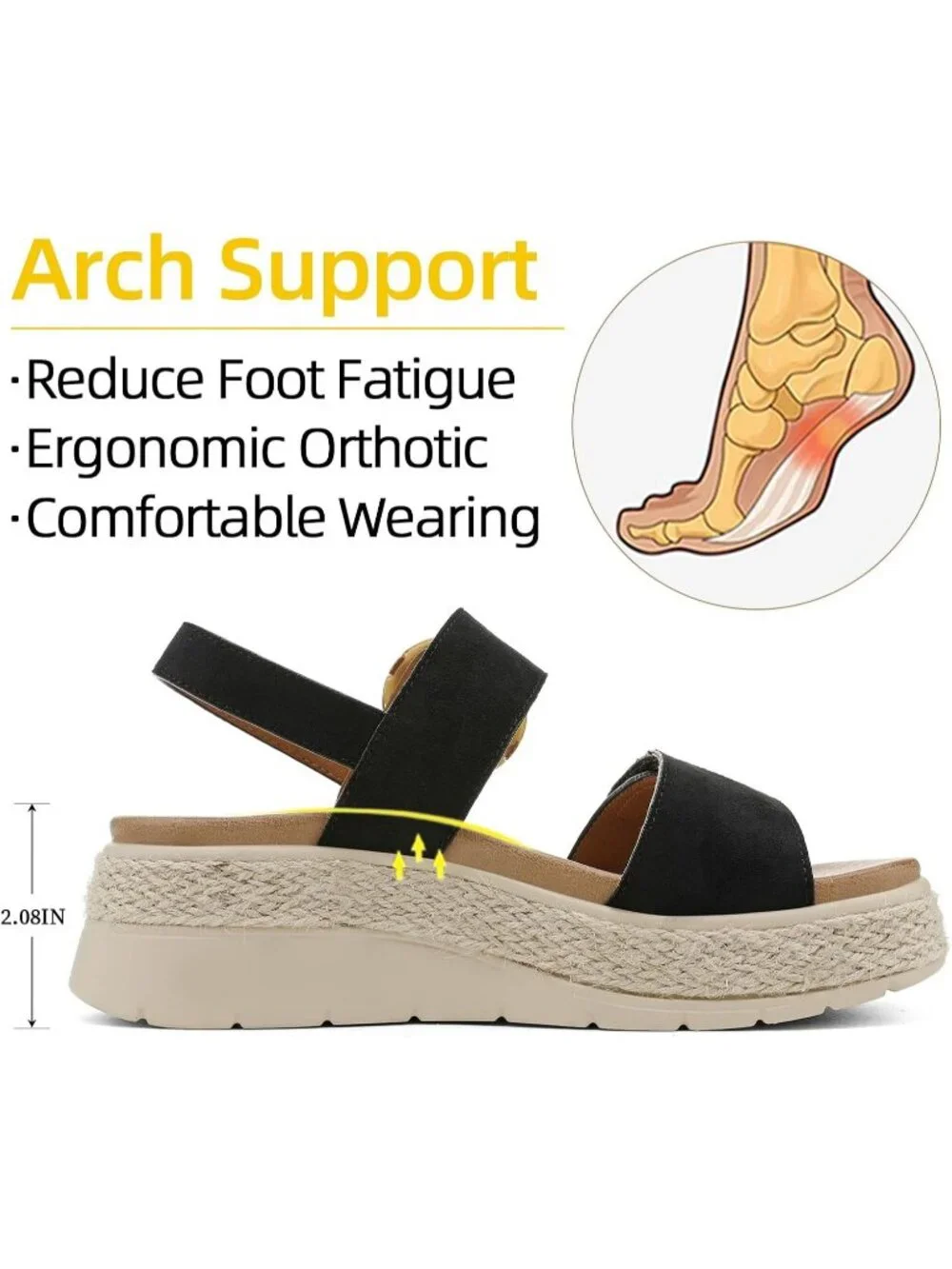 Women's Black Comfortable Solid Espadrille Low Wedge Heel Platform Sandal Shoes